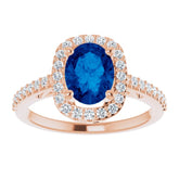 14K Rose Lab-Grown Blue Sapphire & 1/3 CTW Natural Diamond Ring